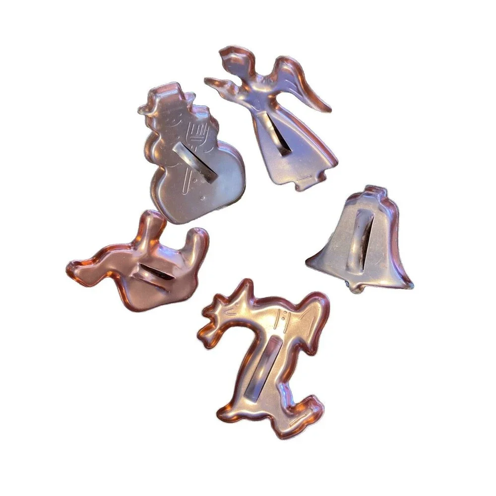 5 Copper Color Cookie Cutters W/ Handle Christmas Camel Angel Deer Snowman Lot